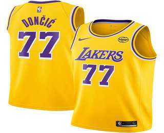 Mens Los Angeles Lakers #77 Luka Doncic Yellow 2025 Icon Edition Stitched Jersey Dzhi